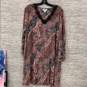 🌙 Skye’s The Limit Boho Paisley Nightgown 3X – Soft Knit, Lace Trim, Luxe Loung